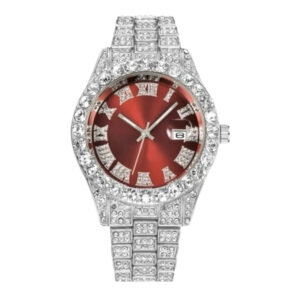 Reloj plateado esfera roja